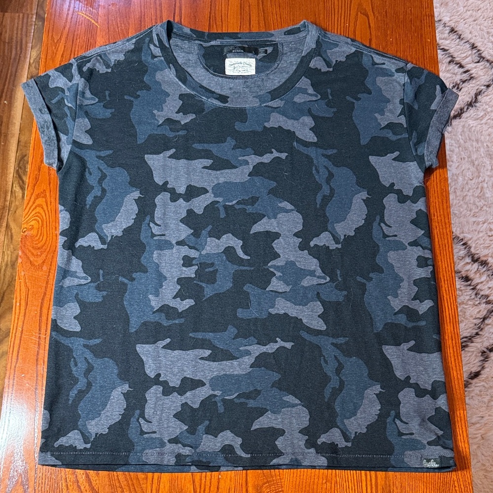Prana Cozy Up Short Sleeve Camo Crew made with hemp